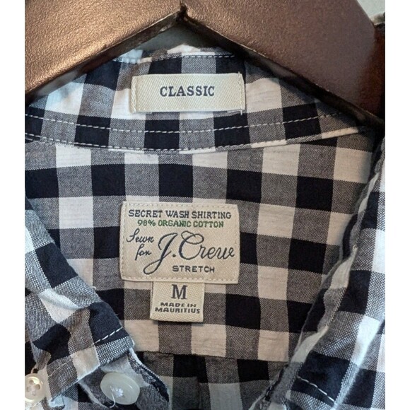 J.Crew Size Medium Check Shirt Black White Stretch Mens M Button Down Organic LS - Picture 2 of 5